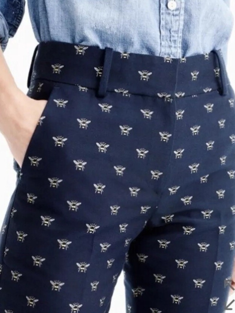 J. Crew - RARE Embroidered Bumble Bee Navy Ankle Teddy Chinos Pants - Women’s 10